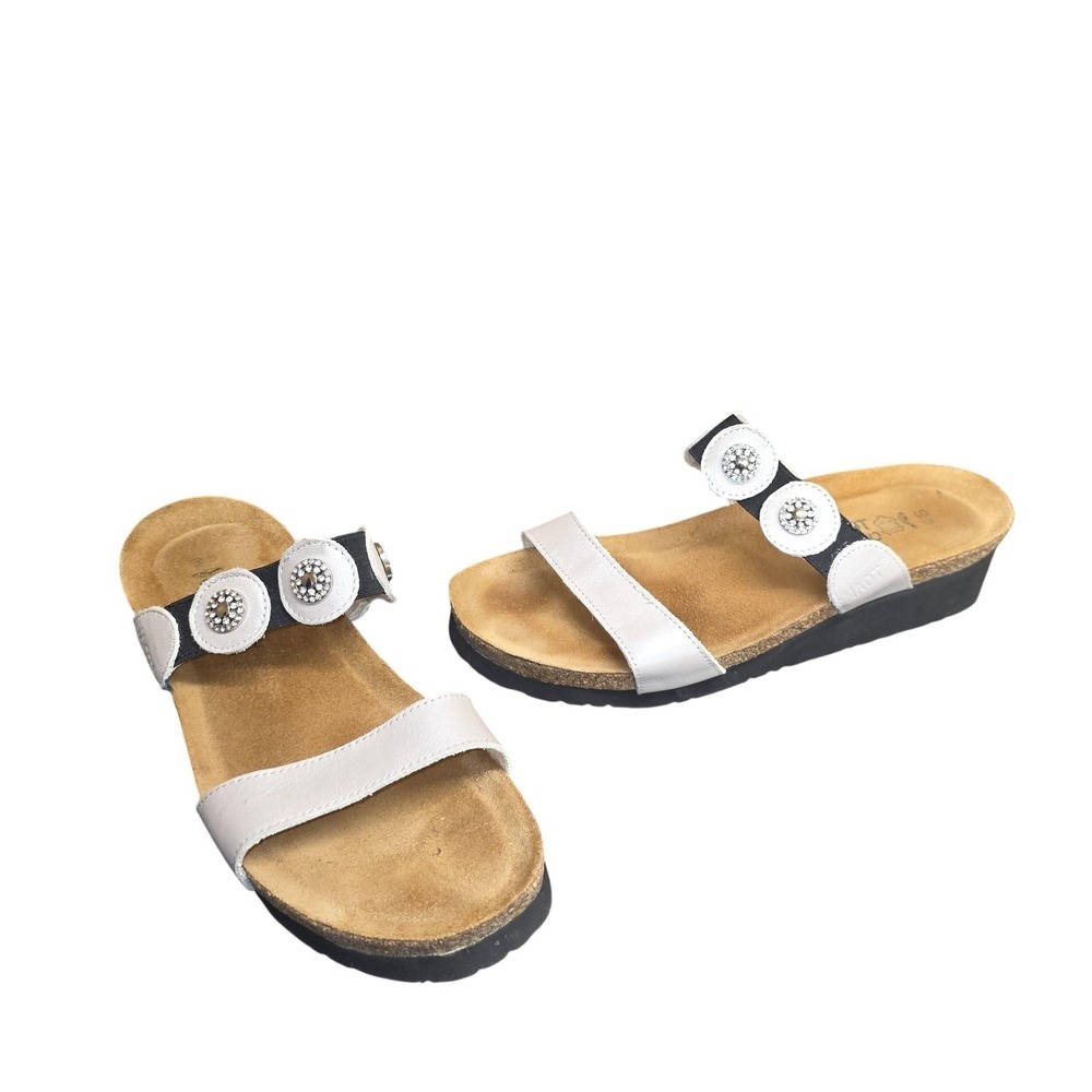 Naot Shoes Womens Size 9 Silver Leather Slide Wedge Sandals Medallion‎ Comfort